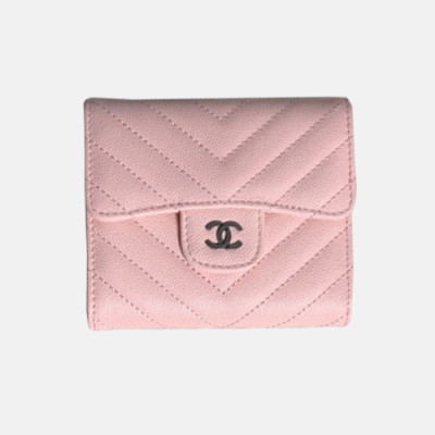 Chanel 2018 Classic Cavier Siver Logo Small Wallet A82288 - 샤넬 클래식 캐비어 은장 스몰 더블 지갑 Cnl0015x.Size10cm.핑크