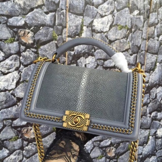 Chanel Leboy Leather Chain Tote Shoulder Bag ,25CM - 샤넬 르보이 레더 체인 토트 숄더백 CHAB0372,25CM,그레이