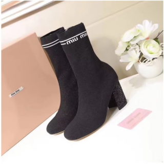 Miumiu 2018 Logo Knit Boots Black - 미우미우 18FW 로고 니트 부츠 블랙 MIU0115X  ,Size (225 - 250)