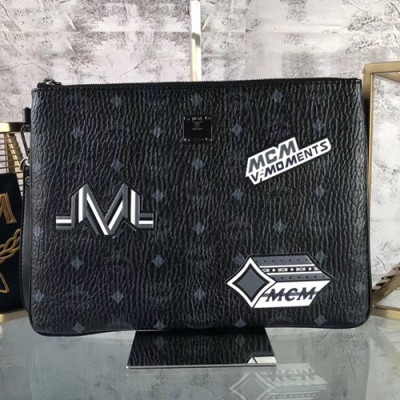 MCM Leather Clutch Bag,32cm - 엠씨엠 남여공용 레더 클러치백 MCMB0063, 32cm,블랙