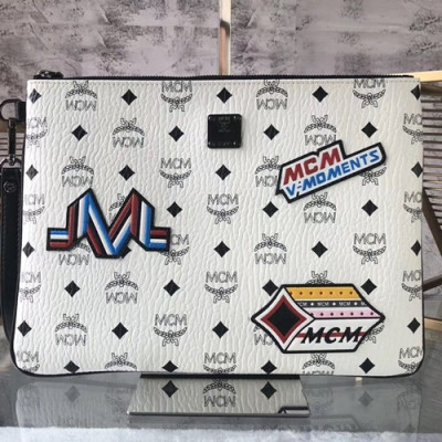 MCM Leather Clutch Bag,32cm - 엠씨엠 남여공용 레더 클러치백 MCMB0064, 32cm,화이트
