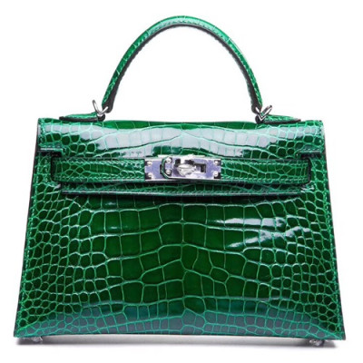 Hermes Mini Kelly 2 Crocodile Leather Tote Shoulder Bag , - 에르메스 미니 켈리 2 크로커다일 레더 여성용 토트 숄더백 HERB0015,그린