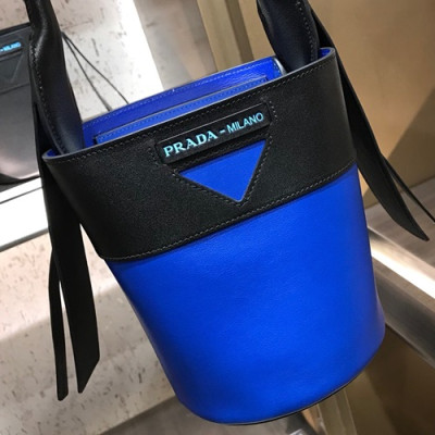Prada 2019 Leather Mini Bucket Tote Shoulder Bag,20cm - 프라다 2019 레더 미니 버킷 토트 숄더백 ,1BE015-3,20cm,블루