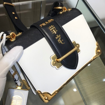 Prada Cahier Leather Shoulder Bag,20cm - 프라다 카이에 레더 여성용 숄더백 ,1BD045-17,20cm,화이트