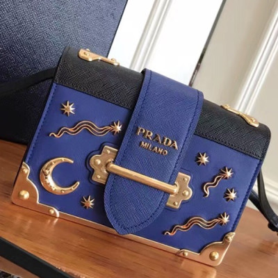 Prada 2018 Cahier Leather Shoulder Bag,18cm - 프라다 2018 카이에 레더 여성용 숄더백 ,1BH018-6,18cm,블루