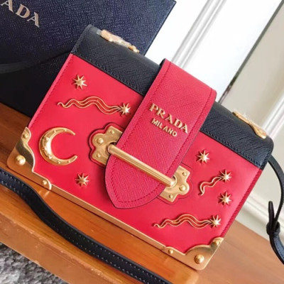 Prada 2018 Cahier Leather Shoulder Bag,18cm - 프라다 2018 카이에 레더 여성용  숄더백 ,1BH018-10,18cm,레드