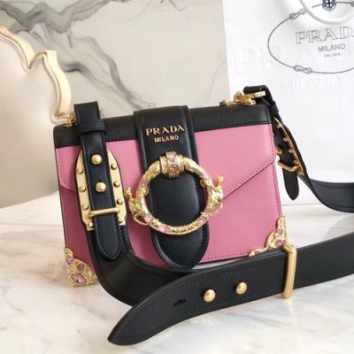 Prada Cahier Leather Shoulder Bag,20cm - 프라다 카이에 레더 여성용 숄더백 ,1BD103-1,20cm,핑크