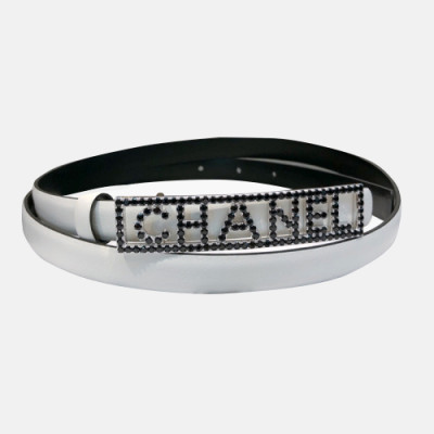 Chanel 2019 Ladies Classic CC Embellished Satin Buckle Leather Belt - 샤넬 여성 클랙식 CC 엠벨리쉬 새틴 버클 레더 벨트 Cnl0236x.Size(1.5cm).화이트