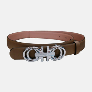 Salvatore Ferragamo 2019 Ladies Gancini Buckle Leather Belt - 살바토레 페라가모 여성 간치니 버클 레더 벨트 Fer0180x.Size(2.5cm).카키은장