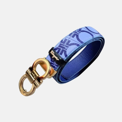 Salvatore Ferragamo 2019 Mens Signature Gancini Buckle Leather Belt - 살바토레 페라가모 남성 시그니처 간치니 버클 레더 벨트 Fer0209x.Size(3.5cm).블루금장