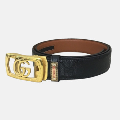 Gucci 2019 Mens Signature GG Logo Steel Buckle Leather Belt - 구찌 신상 남성 시그니처 GG 로고 스틸 자동 버클 레더 벨트 Guc0816x.Size(3.5cm).블랙금장