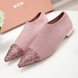 Miumiu 2019 Ladies Crystal Glitter Sock Loafer - 미우미우 여성 크리스탈 글리터 양말 로퍼 Miu0140x.Size(220 - 250).베이비핑크