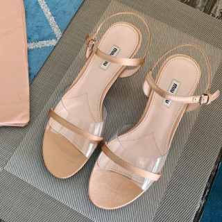 Miumiu 2019 Ladies Crystal Silk Middle-heel Slingback- 미우미우 여성 크리스탈 실크 미들힐 슬링백 Miu0149x.Size(220 - 250).베이지