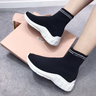Miumiu 2019 Ladies Logo High-top Sock Shoes - 미우미우 여성 로고 하이탑 양말 슈즈 Miu0153x.Size(225- 245).블랙