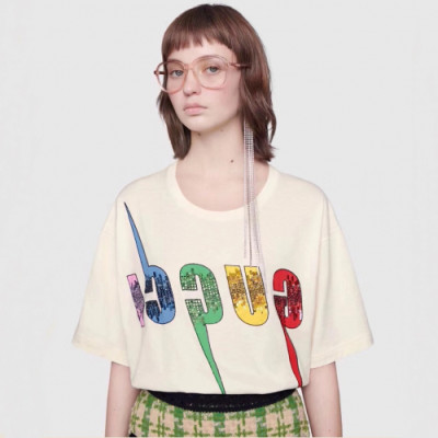 [블링블링]Gucci 2019 Womens Printing Logo Slim Fit Cotton Short Sleeved Tshirt - 구찌 여성 프린팅 로고 슬림핏 코튼 반팔티 Guc01013x.Size(s - l).아이보리