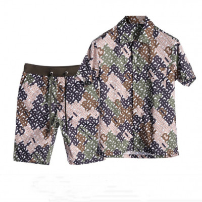 [매장판]Burberry 2019 Mens Logo Slim Fit Silk Short Sleeved Tshirt&Half Pants - 버버리 남성 로고 슬림핏 실크 반팔셔츠&반바지 Bur0809x.Size(m - 3xl).그린