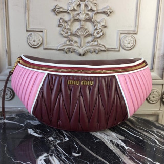 MiuMiu 2019 Matelasse Belt Bag ,30cm - 미우미우 2019 마틀라세 벨트백,5BL008, MIUB0190 , 30cm,핑크+와인
