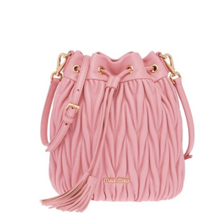 MiuMiu 2019  Matelasse Bucket Shoulder Cross Bag,18cm - 미우미우 2019 마틀라세 버킷 숄더 크로스백,5BE014, MIUB0208 , 18cm,핑크