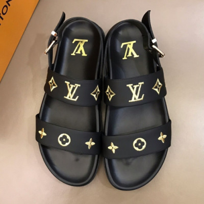 Louis Vuitton 2019 Mens Initial Gold Logo Leather  Sandal - 루이비통 남성 이니셜 골드 로고 레더 샌들 Lou01137x.Size(240 - 275).블랙