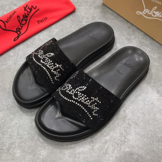 Christian Louboutin 2019 Mens Strass Logo Leather Slipper -  크리스챤 루부탱 남성 스트라스 로고 레더 슬리퍼 Btin03x.Size(240 - 275).블랙