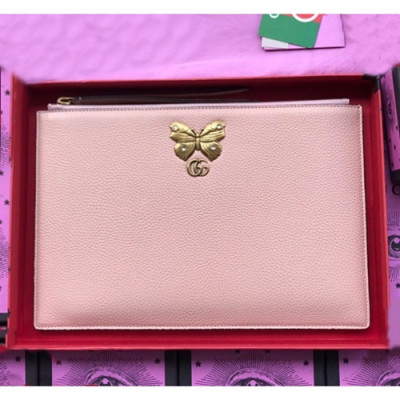 Gucci 2019 Butterfly Leather Clutch Bag ,30CM - 구찌 2019 버터플라이 레더 여성용 클러치백 499360 ,GUB0720,30cm,핑크