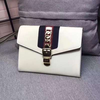 Gucci 2019 Sylvie Leather Clutch Bag ,24CM - 구찌 2019 실비 레더 여성용 클러치백 477627,GUB0752,24cm,화이트