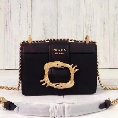 Prada 2019 Leather Chain Shoulder Bag,20cm - 프라다 2019 레더 여성용 체인 숄더백 ,1BD066-1,20cm,블랙