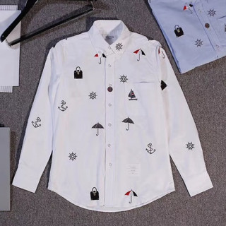 Thom Browne 2019 Mens Slim Fit Cotton Tshirt - 톰브라운 남성 슬림핏 코튼 셔츠 THOST0055.Size(0- 3).블루/화이트