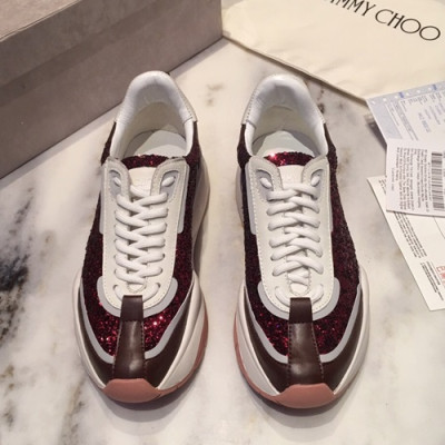 Jimmy Choo 2019  Mm/Wm Glitter Leather Running Shoes - 지미츄 2019 남여공용 글리터 레더 런닝 슈즈 JIMS0002.Size(225mm - 275mm).와인