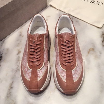 Jimmy Choo 2019  Mm/Wm Lace Leather Running Shoes - 지미츄 2019 남여공용 레이스 레더 런닝 슈즈 JIMS0003.Size(225mm - 275mm).핑크