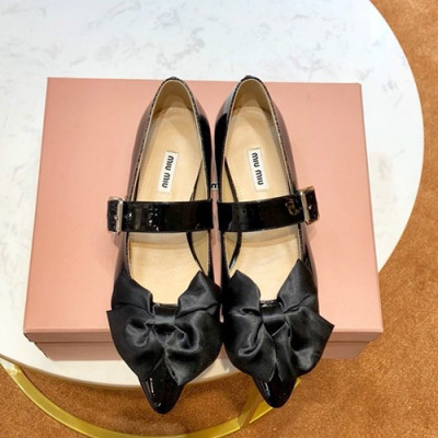Miumiu 2019 Ladies Leather Flat Shoes - 미우미우 2019 여성용 레더 플랫 슈즈 MIUS0006.Size(225 - 250).블랙