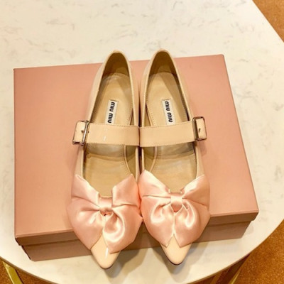 Miumiu 2019 Ladies Leather Flat Shoes - 미우미우 2019 여성용 레더 플랫 슈즈 MIUS0007.Size(225 - 250).핑크
