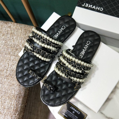 Chanel 2019 Ladies Leather Slipper - 샤넬 2019 여성용 레더 슬리퍼 CHAS0128.Size(225 - 245).블랙