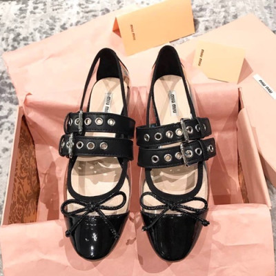 Miumiu 2019 Ladies PVC&Leather Flat Shoes - 미우미우 2019 여성용 PVC&레더 플랫 슈즈 MIUS0008.Size(225 - 245).블랙