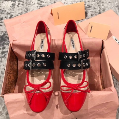 Miumiu 2019 Ladies PVC&Leather Flat Shoes - 미우미우 2019 여성용 PVC&레더 플랫 슈즈 MIUS0009.Size(225 - 245).레드