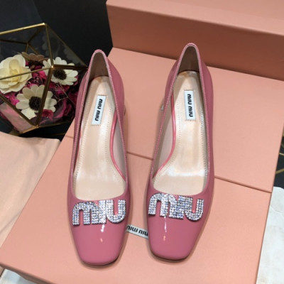 Miumiu 2019 Ladies Leather Middle-heel Pumps - 미우미우 2019 여성용 레더 미들힐 펌프스 MIUS0012.Size(225 - 245).핑크