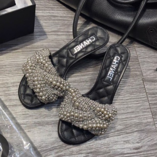Chanel 2019 Ladies Mddle Heel Slipper - 샤넬 2019 여성용 미들힐 슬리퍼 CHAS0133.Size(225 - 250).블랙+그레이