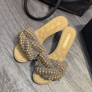 Chanel 2019 Ladies Mddle Heel Slipper - 샤넬 2019 여성용 미들힐 슬리퍼 CHAS0135.Size(225 - 250).베이지
