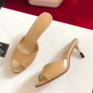 Chanel 2019 Ladies Leather Middle Heel Slipper - 샤넬 2019 여성용 레더 미들힐 슬리퍼 CHAS0155.Size(220 - 250).베이지