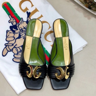 Gucci 2019 Ladies Leather Middle Heel Slipper - 구찌 2019 여성용 레더 미들힐 슬리퍼, GUCS0234.Size(225 -  250).블랙