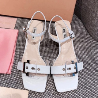 Miumiu 2019 Ladies Leather Middle Heel Sandal - 미우미우 2019 여성용 레더 미들힐 샌들 MIUS0056.Size(225 - 250).화이트