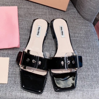 Miumiu 2019 Ladies Leather Slipper - 미우미우 2019 여성용 레더 슬리퍼 MIUS0057.Size(225 - 250).블랙