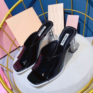 Miumiu 2019 Ladies Leather High Heel Slipper - 미우미우 2019 여성용 레더 하이힐 슬리퍼 MIUS0058.Size(225 - 250).블랙