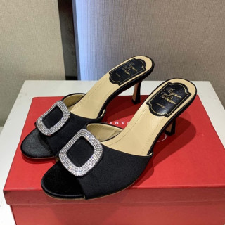 Roger Vivier 2019 Ladies Silk Middle-heel Slipper - 로저비비에 2019 여성용 실크 미들힐 슬리퍼 RVS0125.Size(220 - 255).블랙
