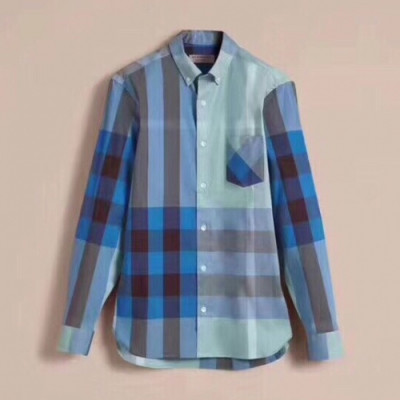 Burberry 2019 Mens Logo Slim Fit Cotton shirt - 버버리 2019 남성 로고 슬림핏 코튼 셔츠 Bur01245x.Size(xs - 2xl).블루