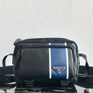 Prada 2019 Nylon & Leather Messenger Shoulder Bag,21CM - 프라다 2019 나일론&레더 남성용 메신저 숄더백,2VH043-3,21cm,블랙+블루