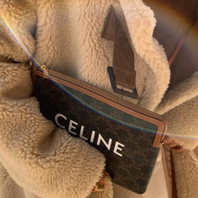Celine 2019 Triomphe Canvas Clutch Bag,24CM - 셀린느 2019  트리옴페 캔버스 클러치백,CELB0077,24CM,브라운