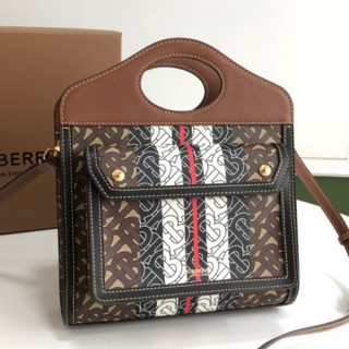 Burberry 2019 Canvas & Leather Shoulder Bag, 26.5cm - 버버리 2019 여성용 캔버스 & 레더 숄더백 ,BURB0416,26.5cm,브라운