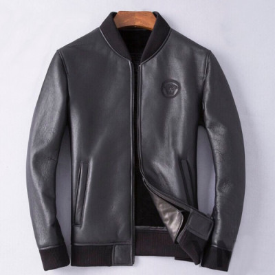 Versace 2019 Logo Mens Casual Leather Jacket - 베르사체 2019 남성 캐쥬얼 가죽 자켓 Ver0372x.Size(m - 3xl).블랙