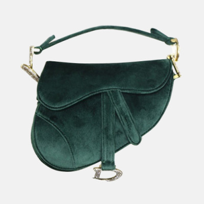 Dior 2019 Saddle Velvet Shoulder Bag,19.5CM - 디올 2019 새들 벨벳 숄더백 DIOB0472,19.5CM,그린